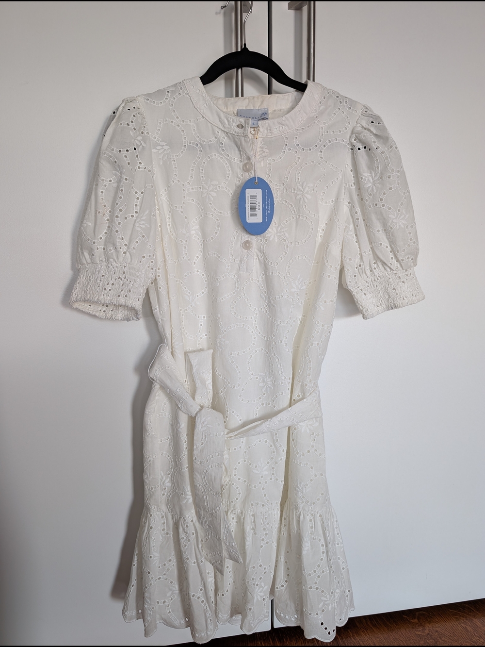 Classic White Eyelet Tie-Waist Dress by Cartolina Nantucket Summer Dress Size S